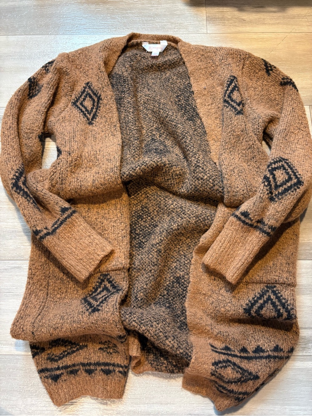 Brown Patterned Open-Front Sweater Cardigan